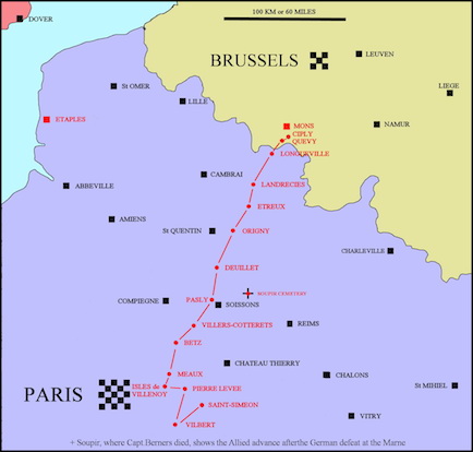 The Battle of Mons, Map of France and Brussels